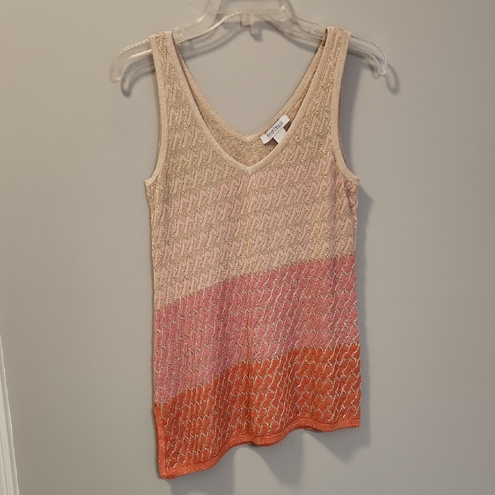White House Black Market Ombre Chevron Knit Tank V‑Neck Size S‎ Pink/Orange/Gold